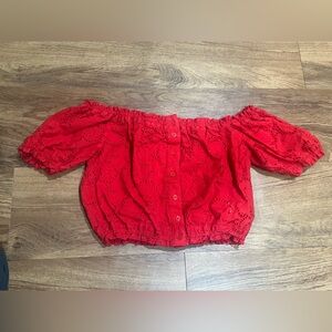 3/$15 H&M 100% Cotton Red Eyelet Off-Shoulder Top w Elastic Crop Waist size 2
